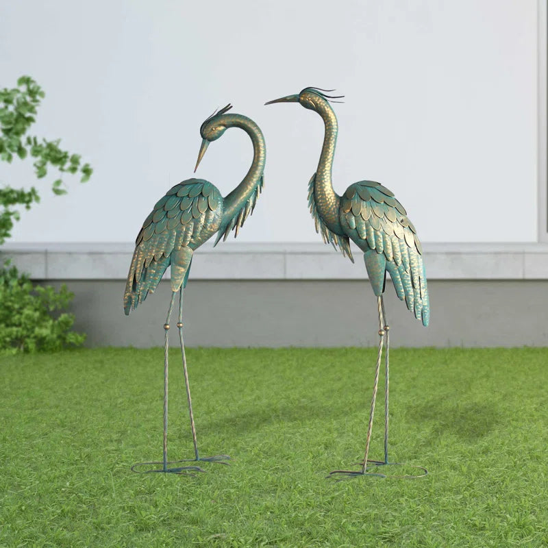 Amersfoort Preening Crane 2 Piece Garden Statue Set
