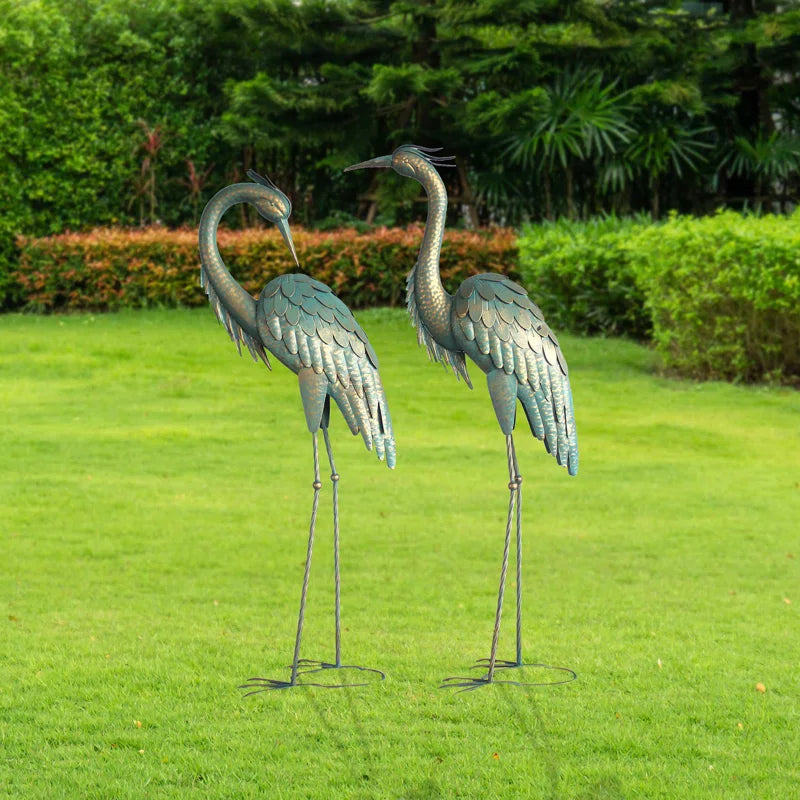 Amersfoort Preening Crane 2 Piece Garden Statue Set
