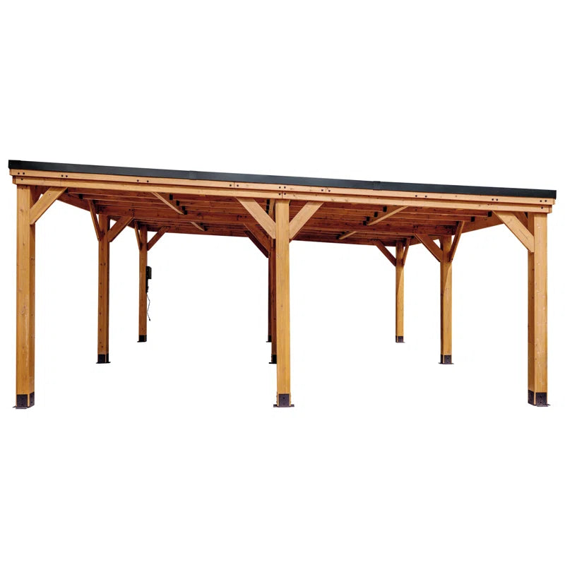 Kingsport 20' X 20' Cedar Wood Outdoor Carport with Heavy-Duty Galvanized Steel Slope Roof and Powerport