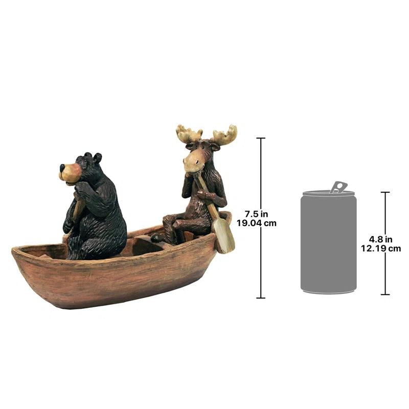 Moose and Black Bear in a Boat Statue