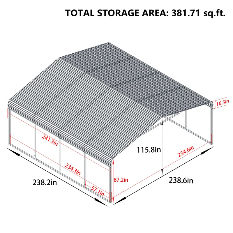 20 Ft. W X 20 Ft. D Heavy Duty Carport with Galvanized Steel Roof