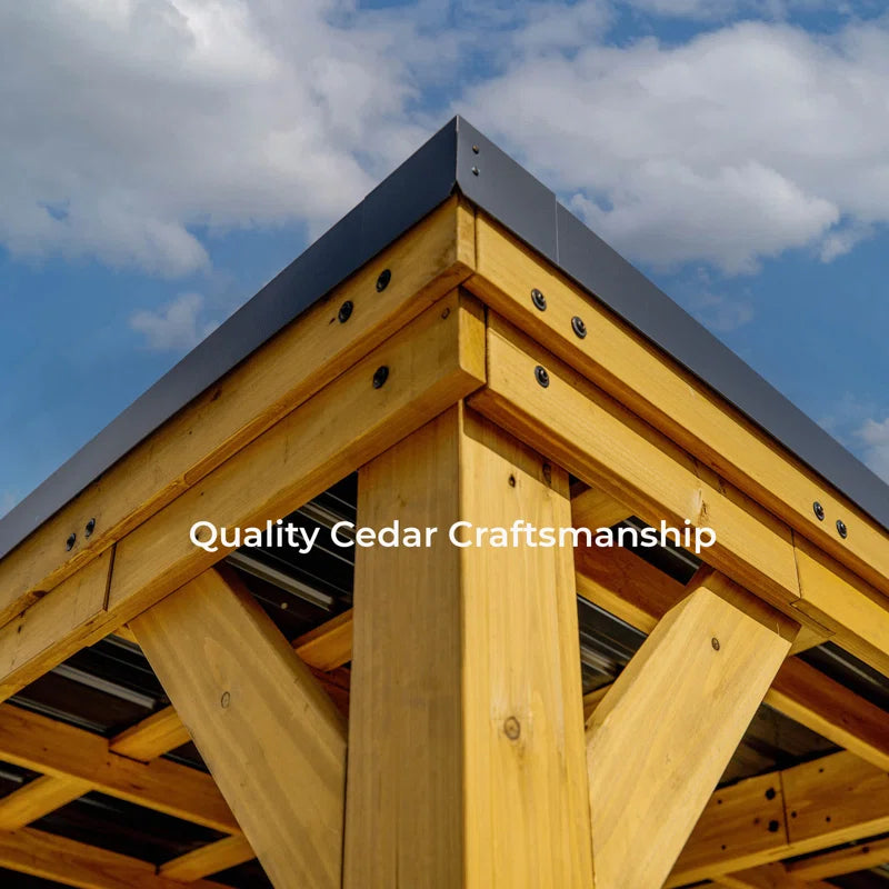 Kingsport 20' X 20' Cedar Wood Outdoor Carport with Heavy-Duty Galvanized Steel Slope Roof and Powerport