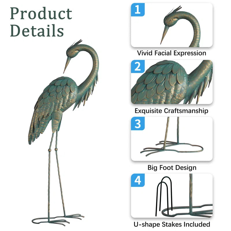Amersfoort Preening Crane 2 Piece Garden Statue Set