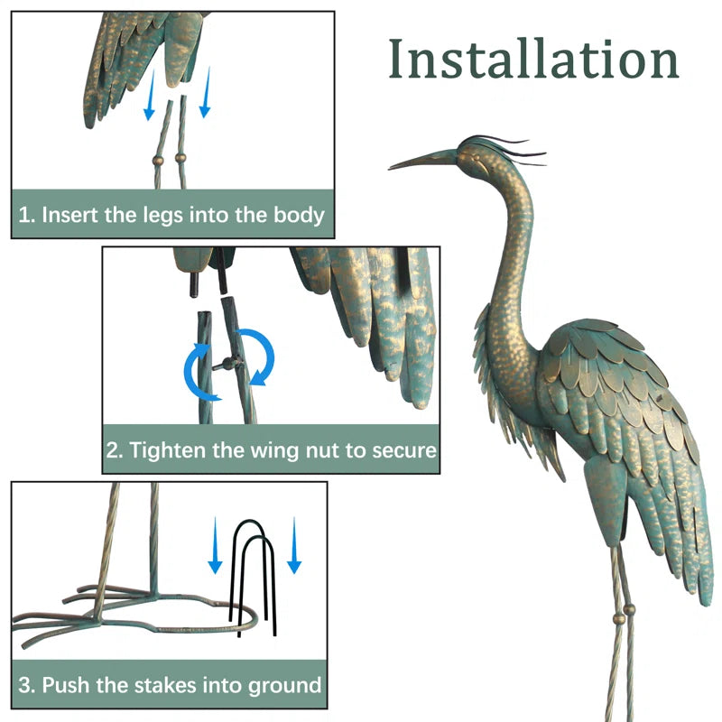 Amersfoort Preening Crane 2 Piece Garden Statue Set