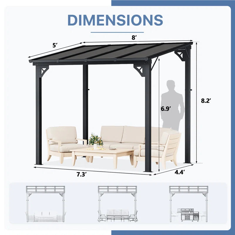 8 Ft. W X 5 Ft. D Aluminum Pergola with Canopy