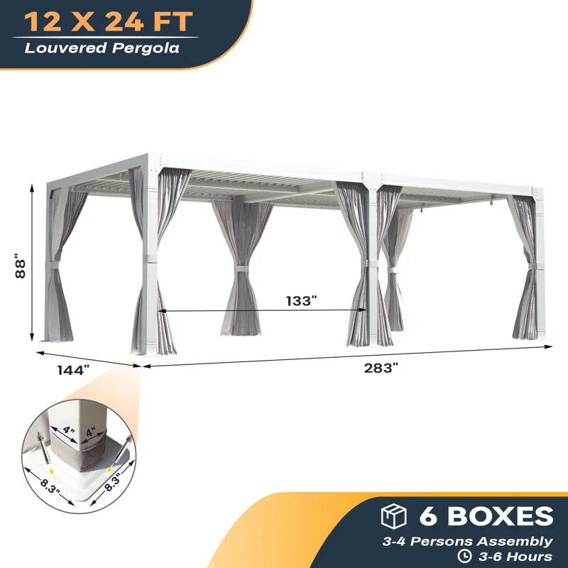24 Ft. W X 12 Ft. D Aluminum Pergola with Canopy
