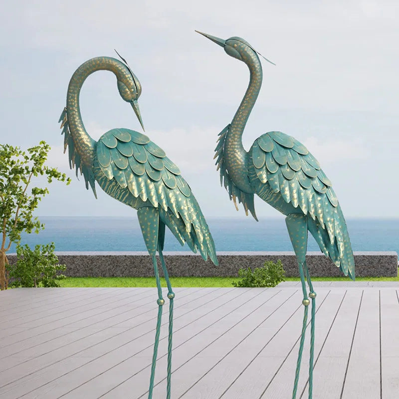 Amersfoort Preening Crane 2 Piece Garden Statue Set