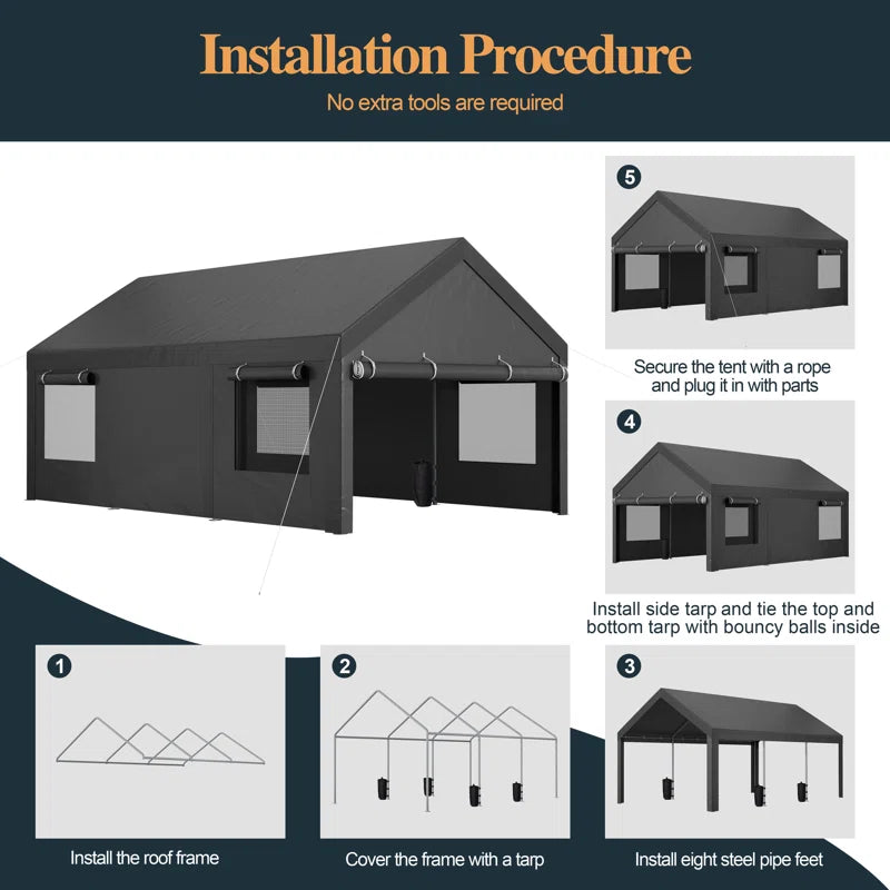 12 Ft. W X 20 Ft. D Heavy Duty Carport