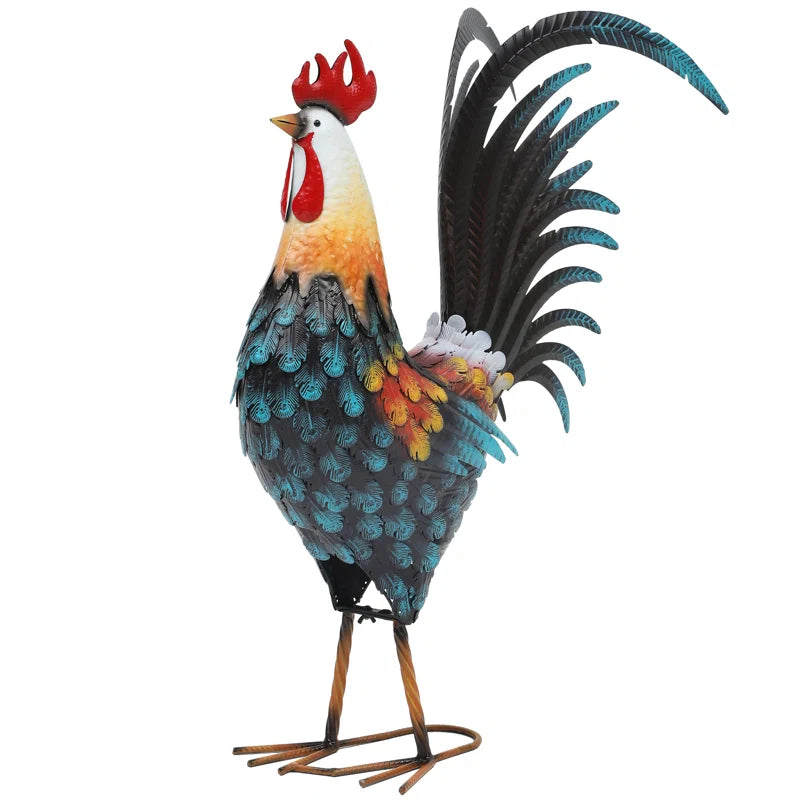 32"H Oversized Metal Rooster Garden Statue with Ground Stake