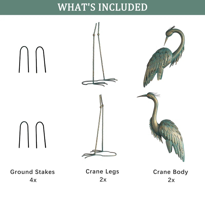 Amersfoort Preening Crane 2 Piece Garden Statue Set