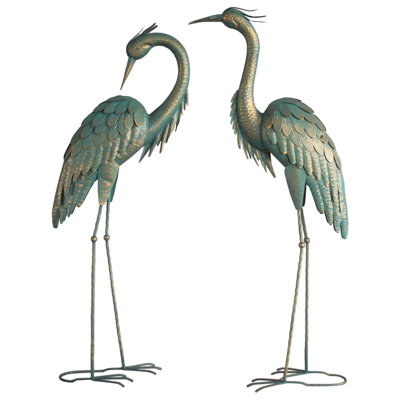 Amersfoort Preening Crane 2 Piece Garden Statue Set