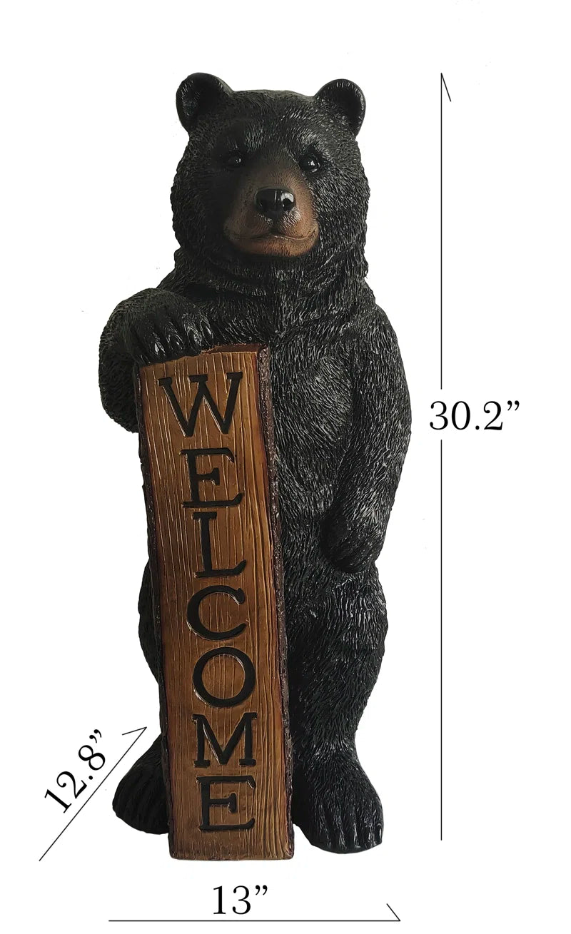 Welcome Bear Haven: Standing Black Bear with Heartwarming Welcome Sign
