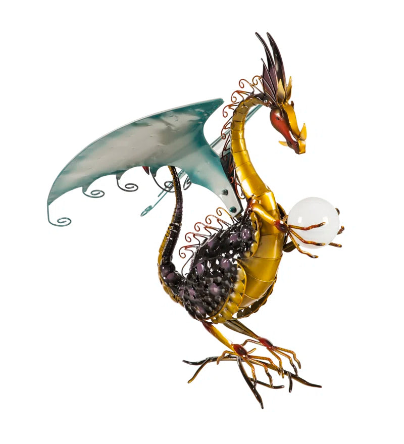 Onancock Dragons Weather Resistant Metal Solar LED Garden Statue