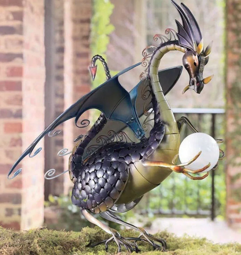 Onancock Dragons Weather Resistant Metal Solar LED Garden Statue