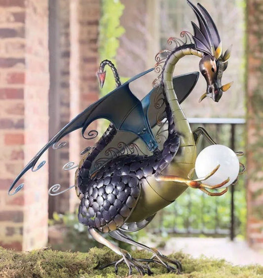 Onancock Dragons Weather Resistant Metal Solar LED Garden Statue