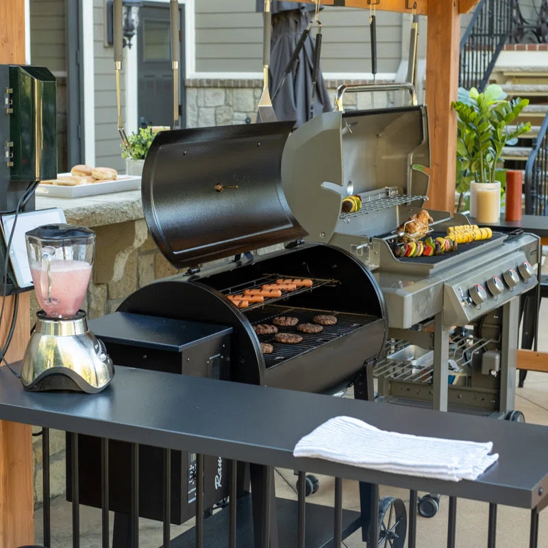 Saxony XL 12' X 6' Cedar Wood Outdoor BBQ Grill Gazebo with Hardtop Galvanized Steel Roof and Bar Tops