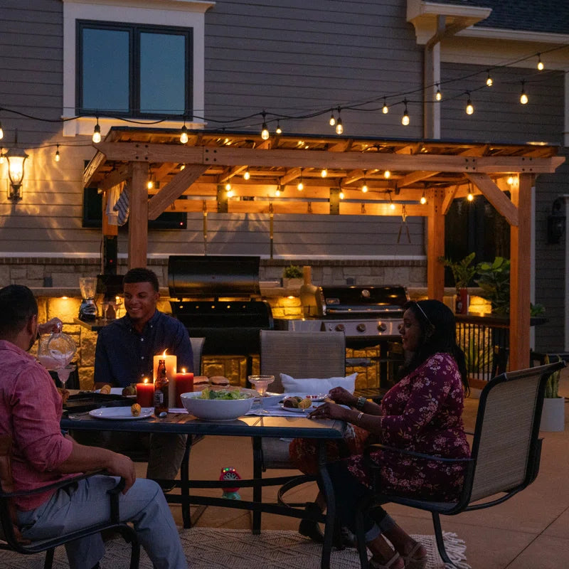 Saxony XL 12' X 6' Cedar Wood Outdoor BBQ Grill Gazebo with Hardtop Galvanized Steel Roof and Bar Tops