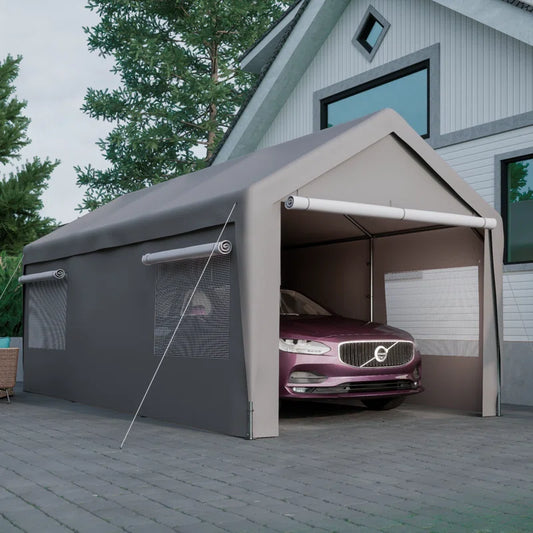 10 Ft. W X 20 Ft. D Carport Galvanized Steel Portable Garage Storage Shed Canopy