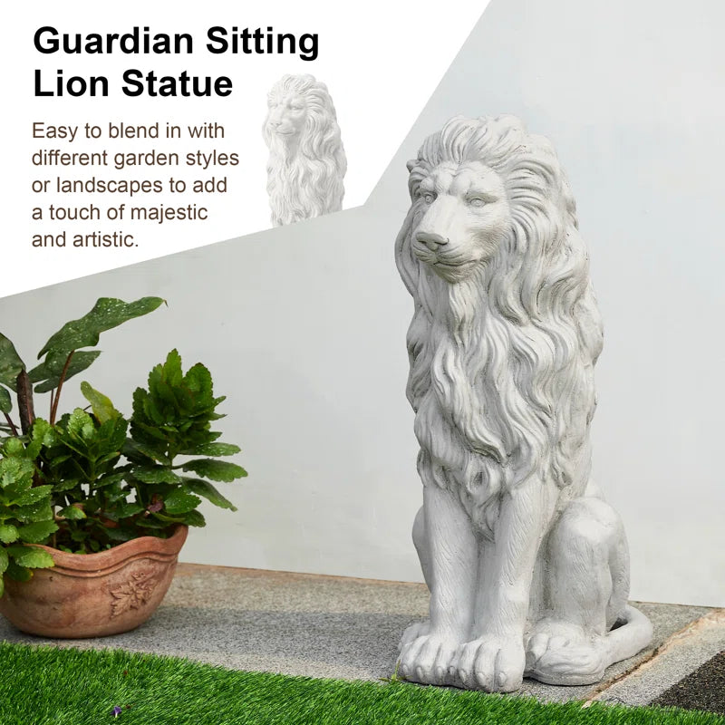 27.75"H Oversized MGO Guardian Sitting Lion Garden Statue