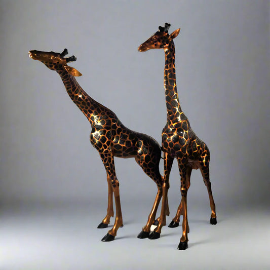 Graceful Pair of Elegant Bronze Giraffe Sculpture Set for Indoor & Outdoor Décor