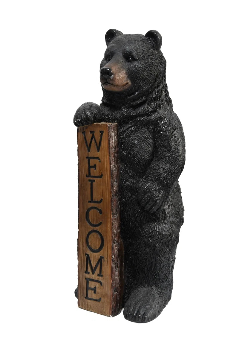 Welcome Bear Haven: Standing Black Bear with Heartwarming Welcome Sign
