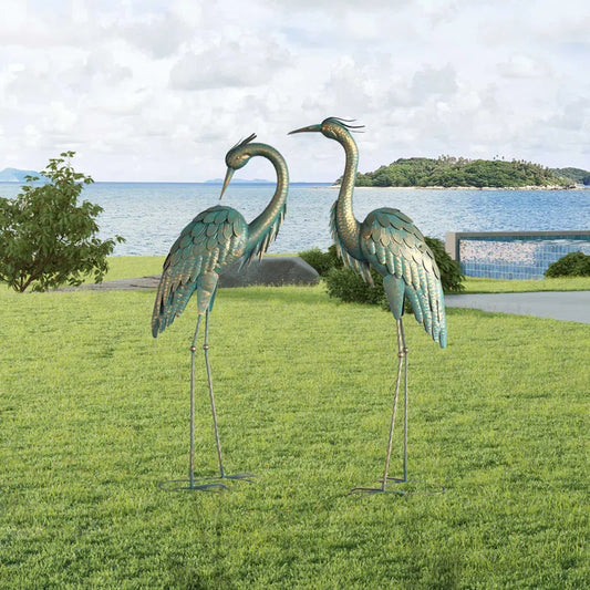 Amersfoort Preening Crane 2 Piece Garden Statue Set