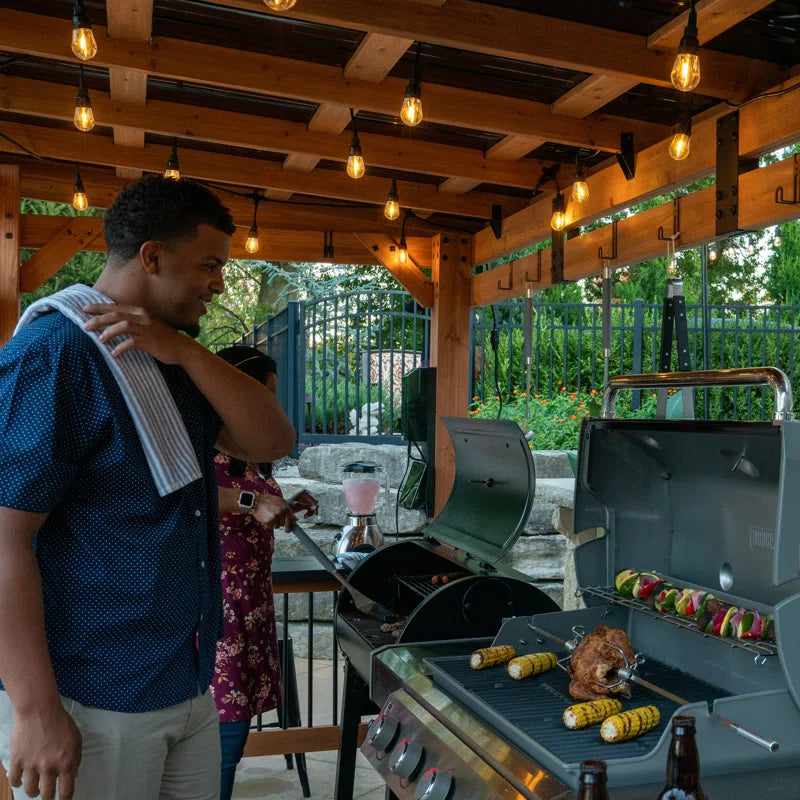 Saxony XL 12' X 6' Cedar Wood Outdoor BBQ Grill Gazebo with Hardtop Galvanized Steel Roof and Bar Tops