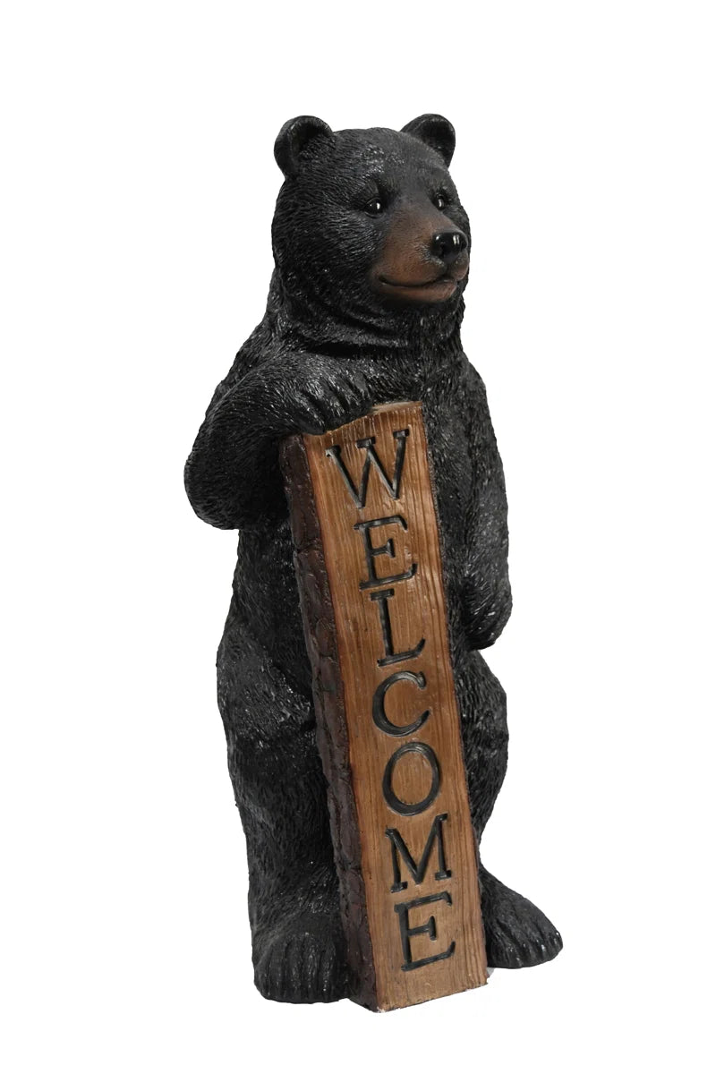 Welcome Bear Haven: Standing Black Bear with Heartwarming Welcome Sign